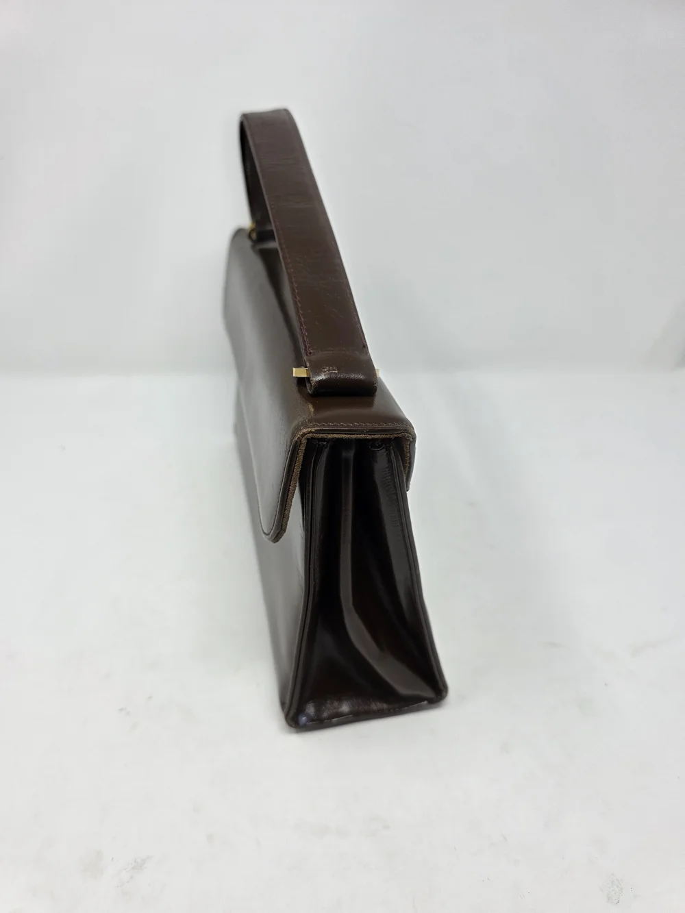 Vintage Saks Fifth Avenue Brown Leather Handbag Top Handle Structured Box Purse